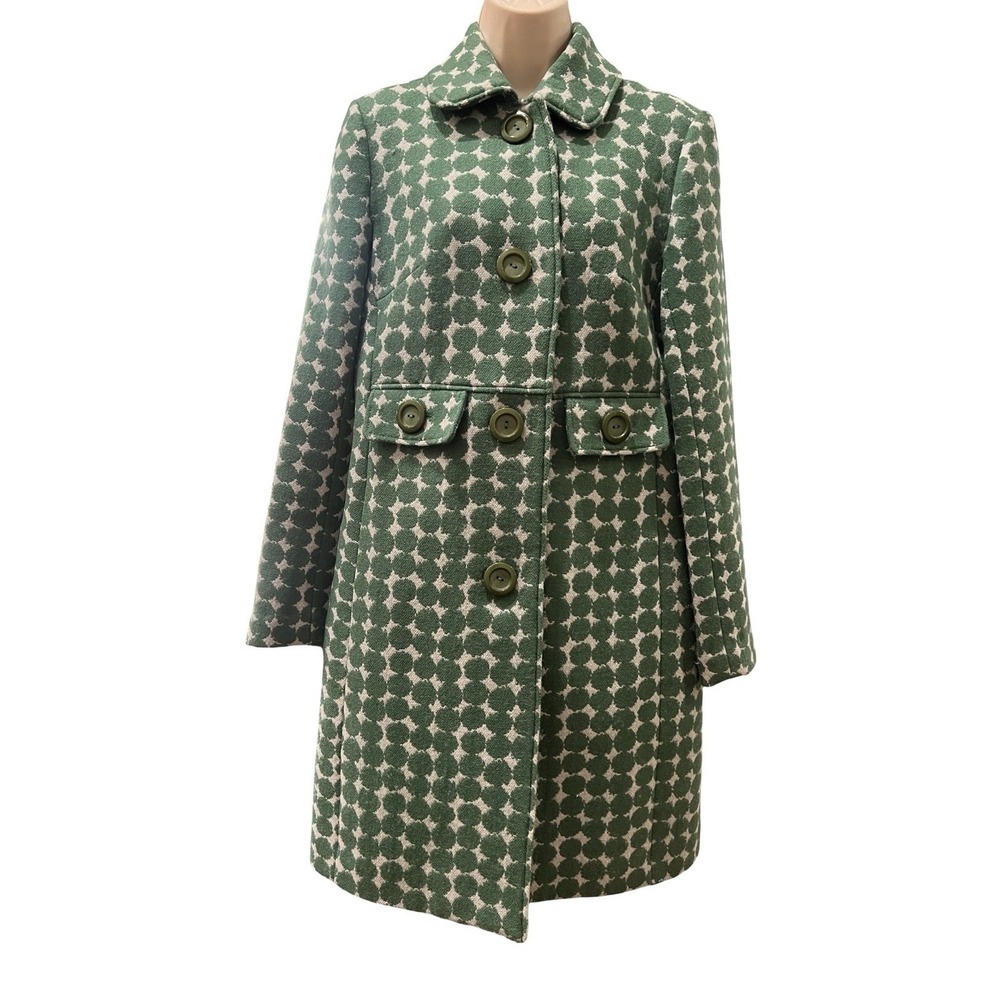 Vtg Boden Womens 12(8) 70% Wool Coat Green Geometric Retro Mod Car Coat